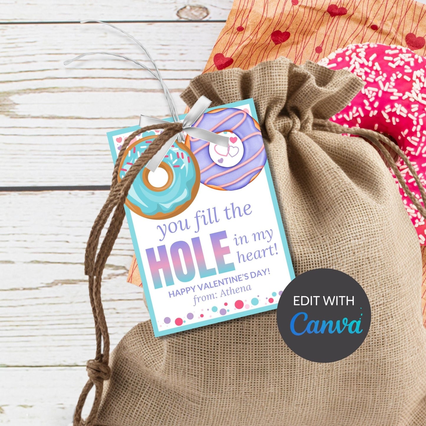 Printable Donut Hole Tag | Donut Birthday Valentine Baby Shower | Treat Topper | Chocolate Vanilla Sprinkle | Editable Template Donut Favor