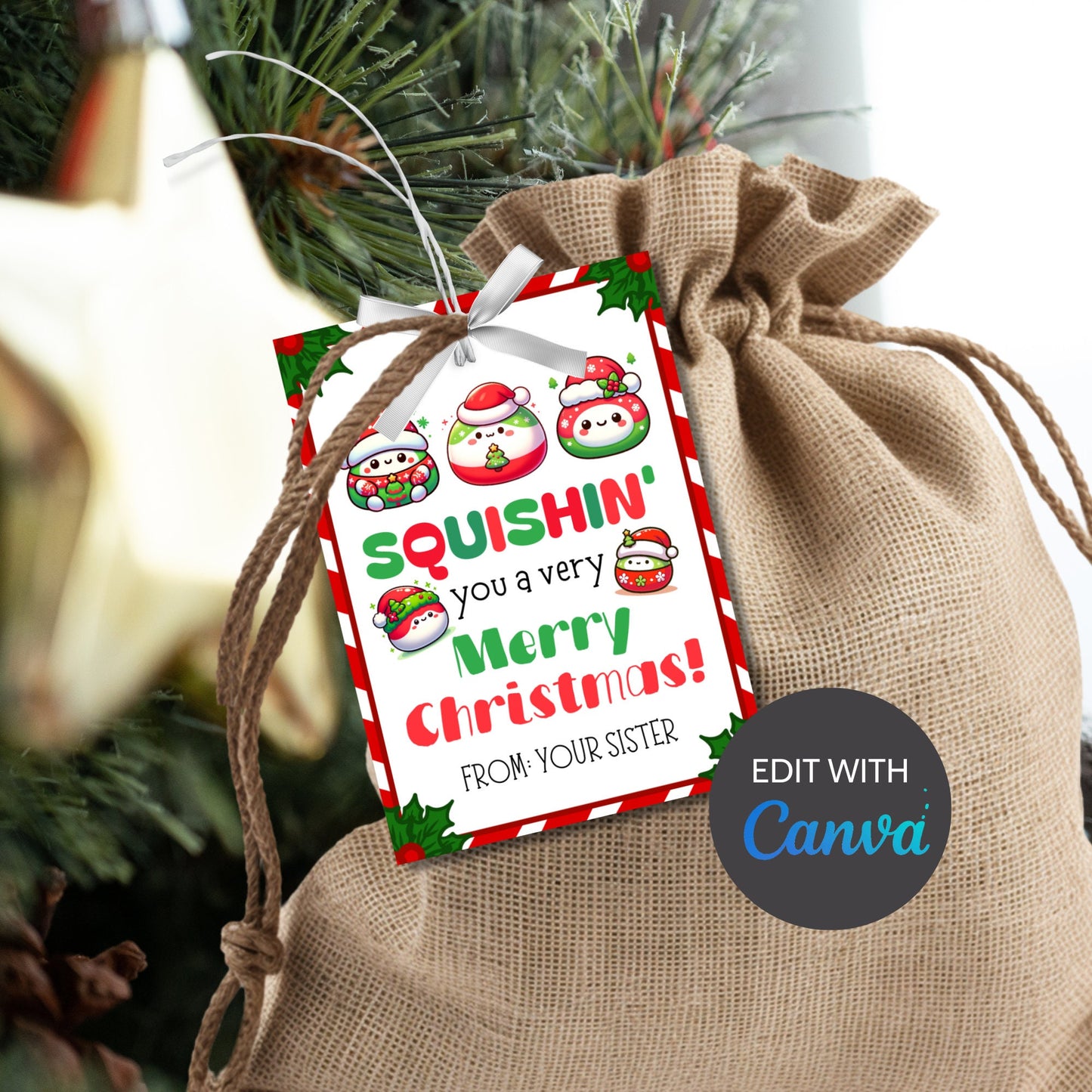 Squishin You a very Merry Christmas, Squishy Toy tag, Christmas Gift Tag, Holiday Printable, Kids Squishies, Custom Squishmallow, Squishy
