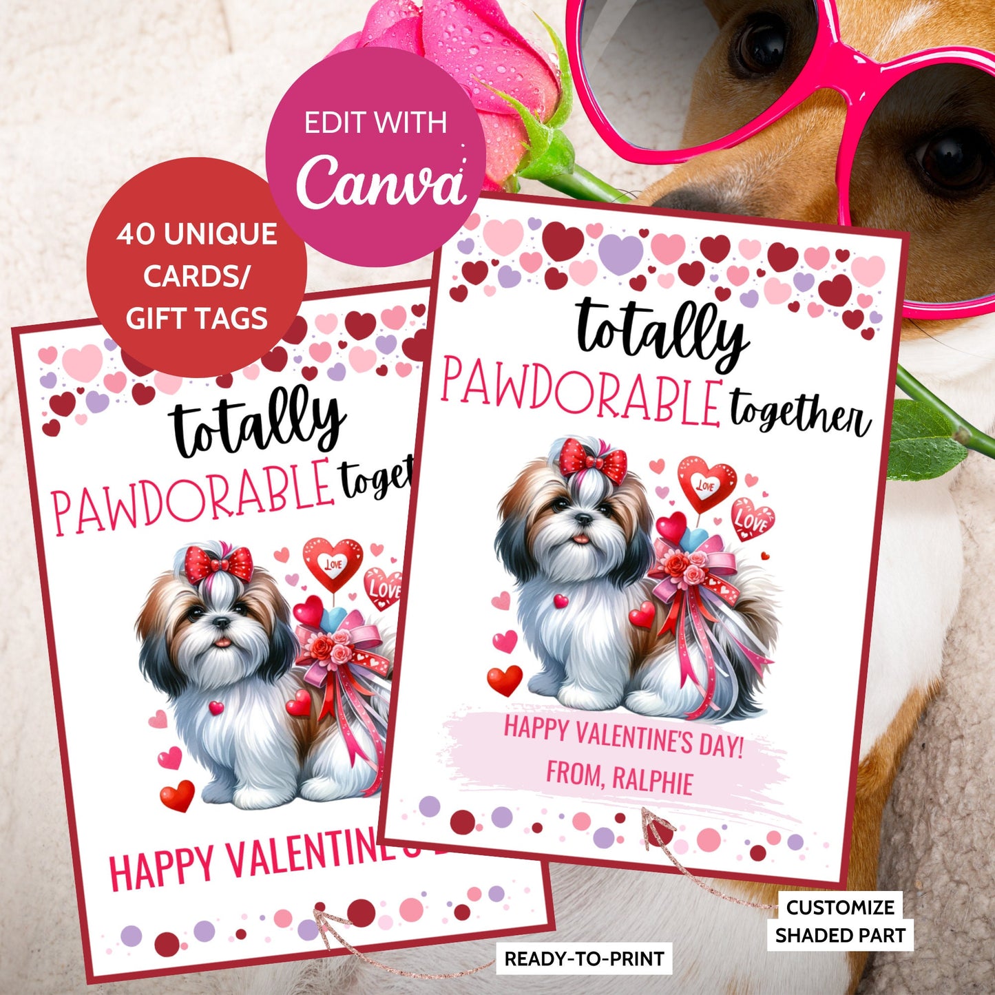 Dog Valentines Card, Printable Valentine, Valentines for Kids, Valentine Gift Tag, Happy Valentine's, Dog Pun, Classroom Valentines, Puppy