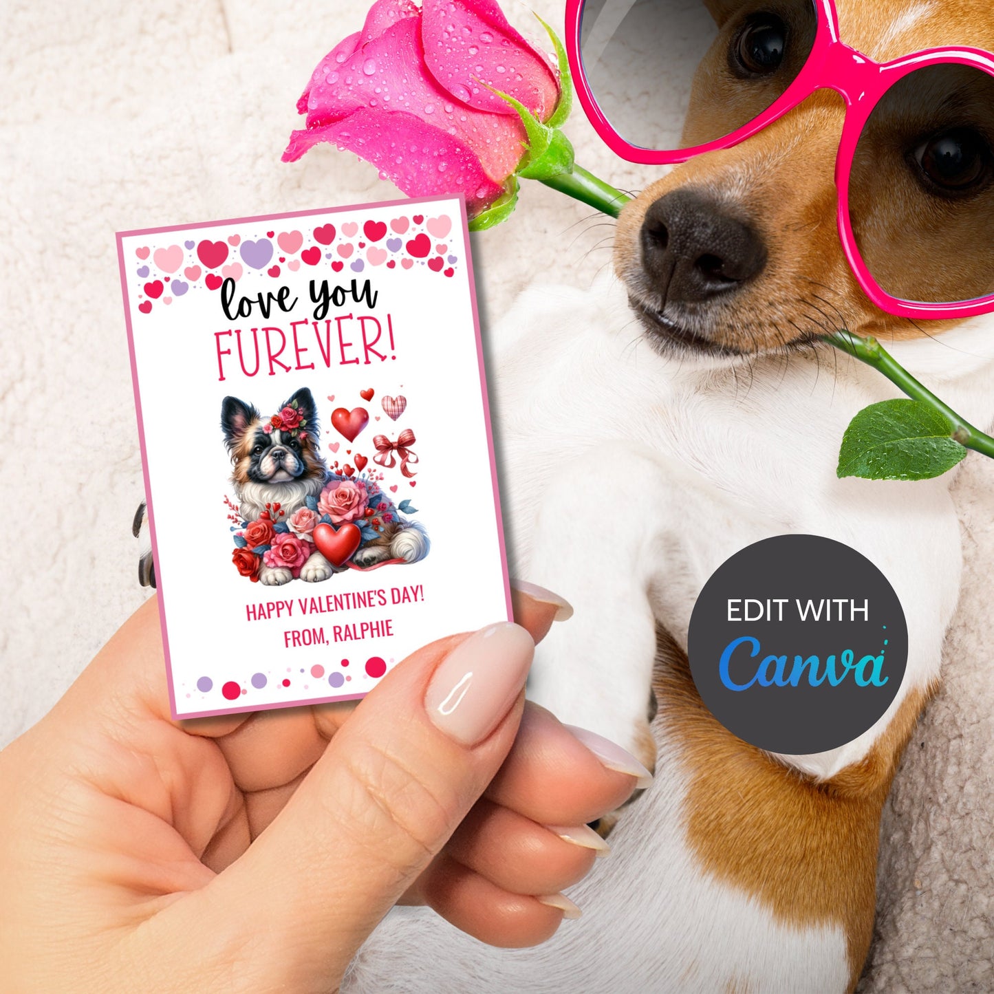 Dog Valentines Card, Printable Valentine, Valentines for Kids, Valentine Gift Tag, Happy Valentine's, Dog Pun, Classroom Valentines, Puppy
