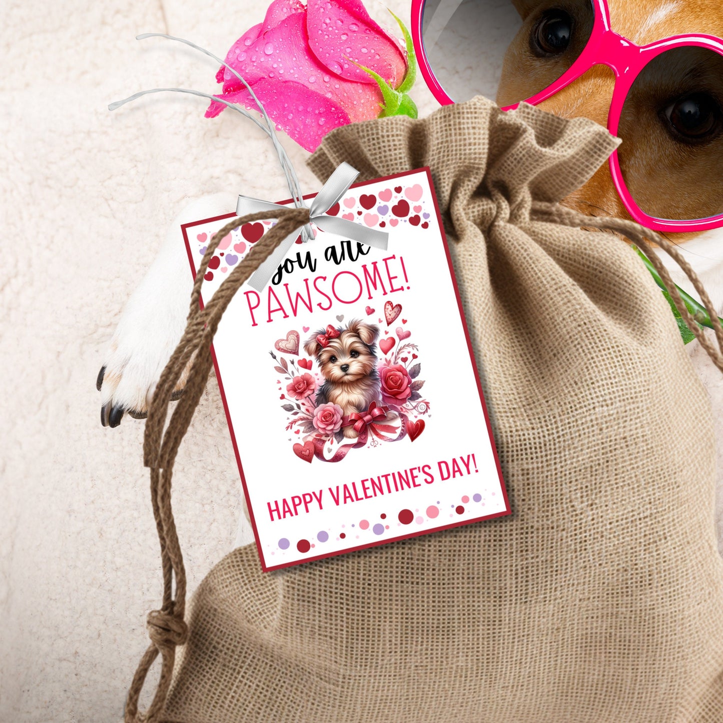Dog Valentines Card, Printable Valentine, Valentines for Kids, Valentine Gift Tag, Happy Valentine's, Dog Pun, Classroom Valentines, Puppy