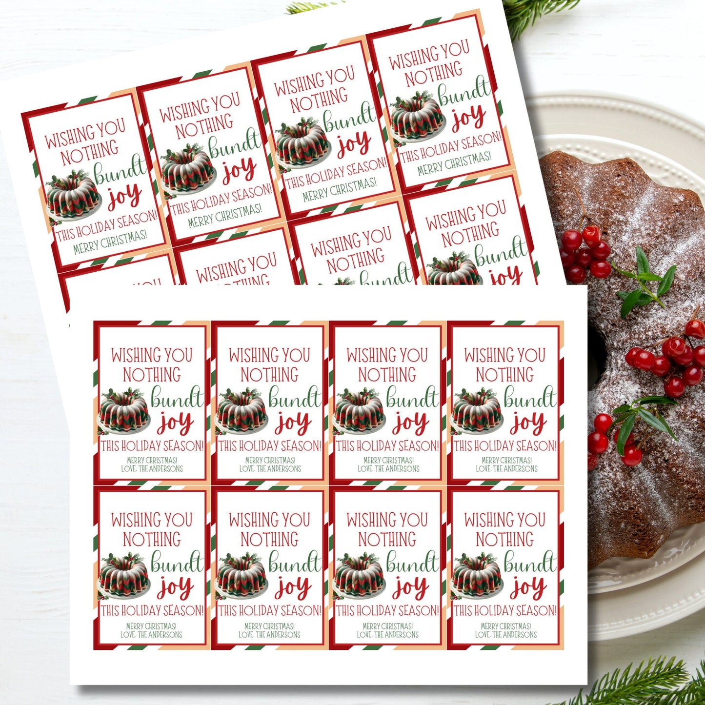 Christmas Tags Neighbor, Christmas Bundt Cake Gift, Wishing You A Bundtch Of Joy, Christmas Bundt Printable , Wishing You Nothing Bundt Joy