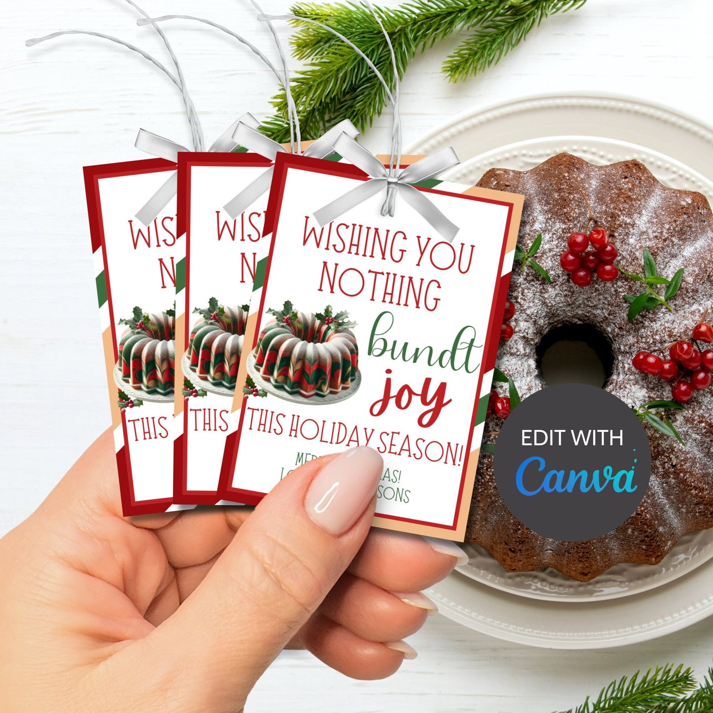 Christmas Tags Neighbor, Christmas Bundt Cake Gift, Wishing You A Bundtch Of Joy, Christmas Bundt Printable , Wishing You Nothing Bundt Joy