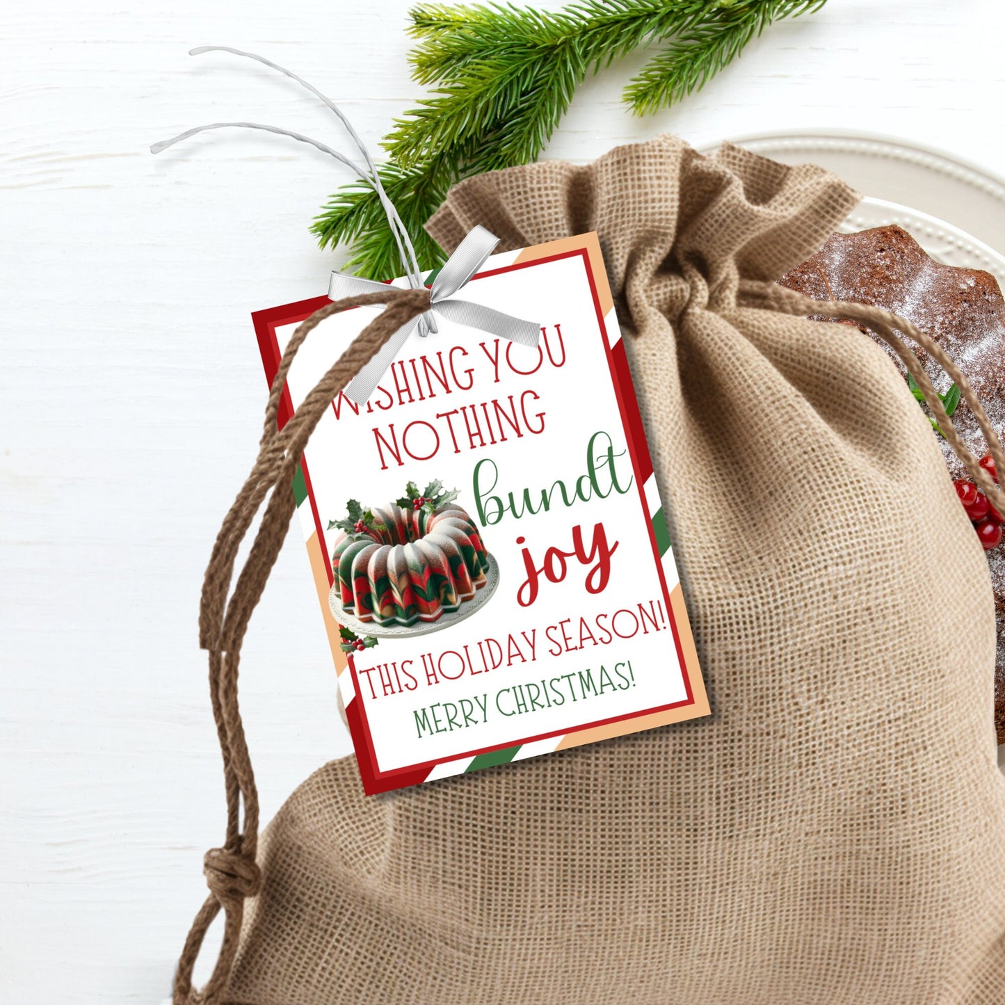 Christmas Tags Neighbor, Christmas Bundt Cake Gift, Wishing You A Bundtch Of Joy, Christmas Bundt Printable , Wishing You Nothing Bundt Joy