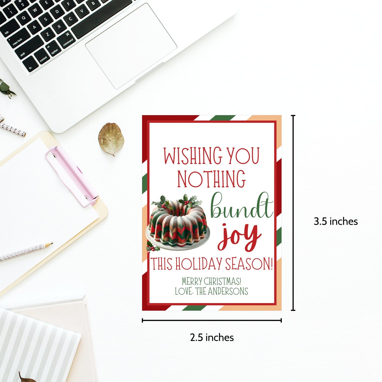 Christmas Tags Neighbor, Christmas Bundt Cake Gift, Wishing You A Bundtch Of Joy, Christmas Bundt Printable , Wishing You Nothing Bundt Joy