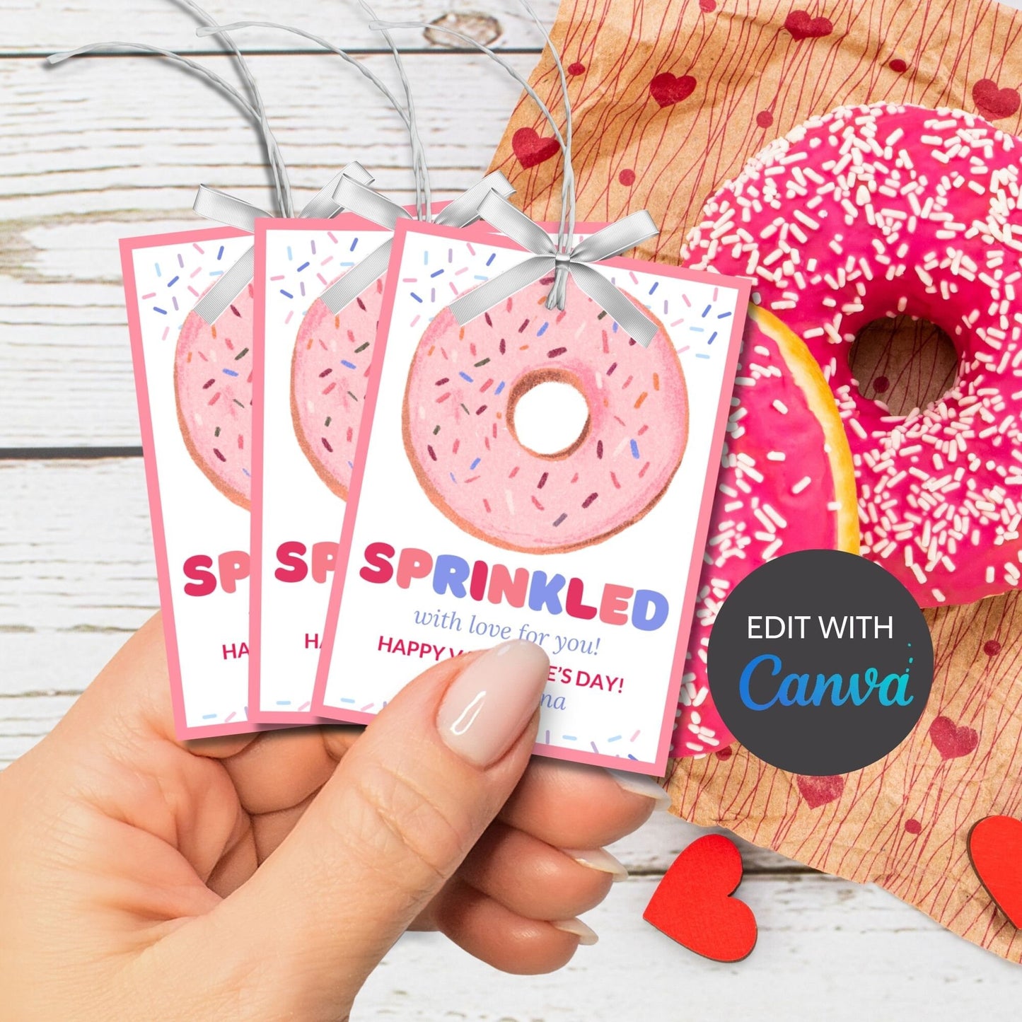 Printable Donut Sprinkles Tag | Valentine School Friend Teacher Gift | Donut Theme | Donut Stickers | Edit Yourself Instant Download