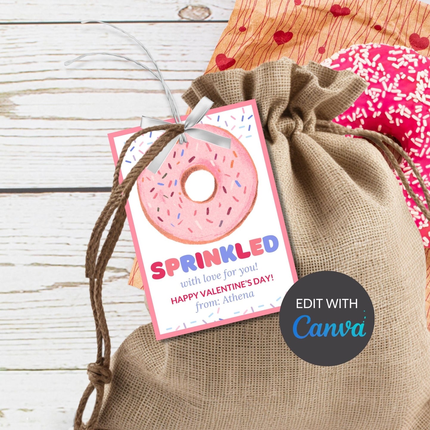 Printable Donut Sprinkles Tag | Valentine School Friend Teacher Gift | Donut Theme | Donut Stickers | Edit Yourself Instant Download