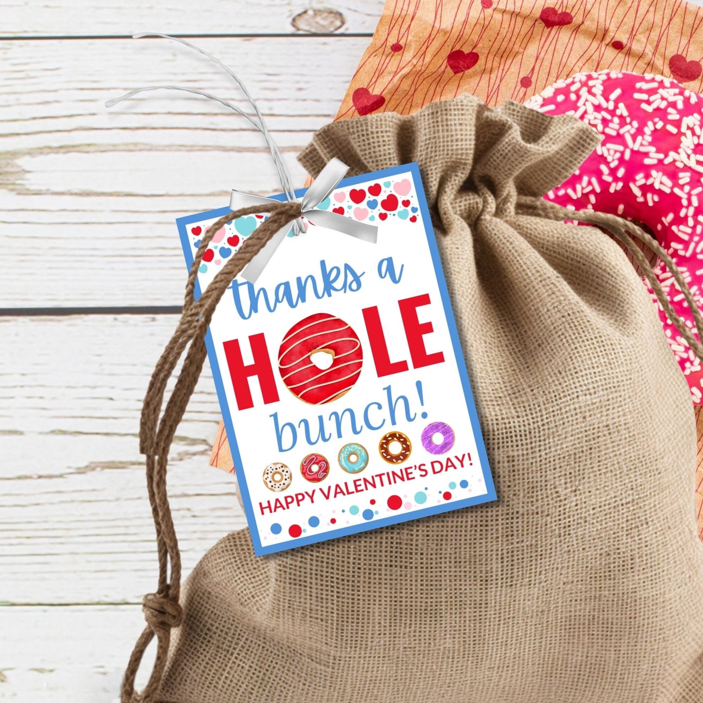 Printable Thanks a Hole Bunch Tag Boy | Valentine School Friend Teacher Gift | Donut Theme | Donut Stickers | Edit Yourself Instant Download