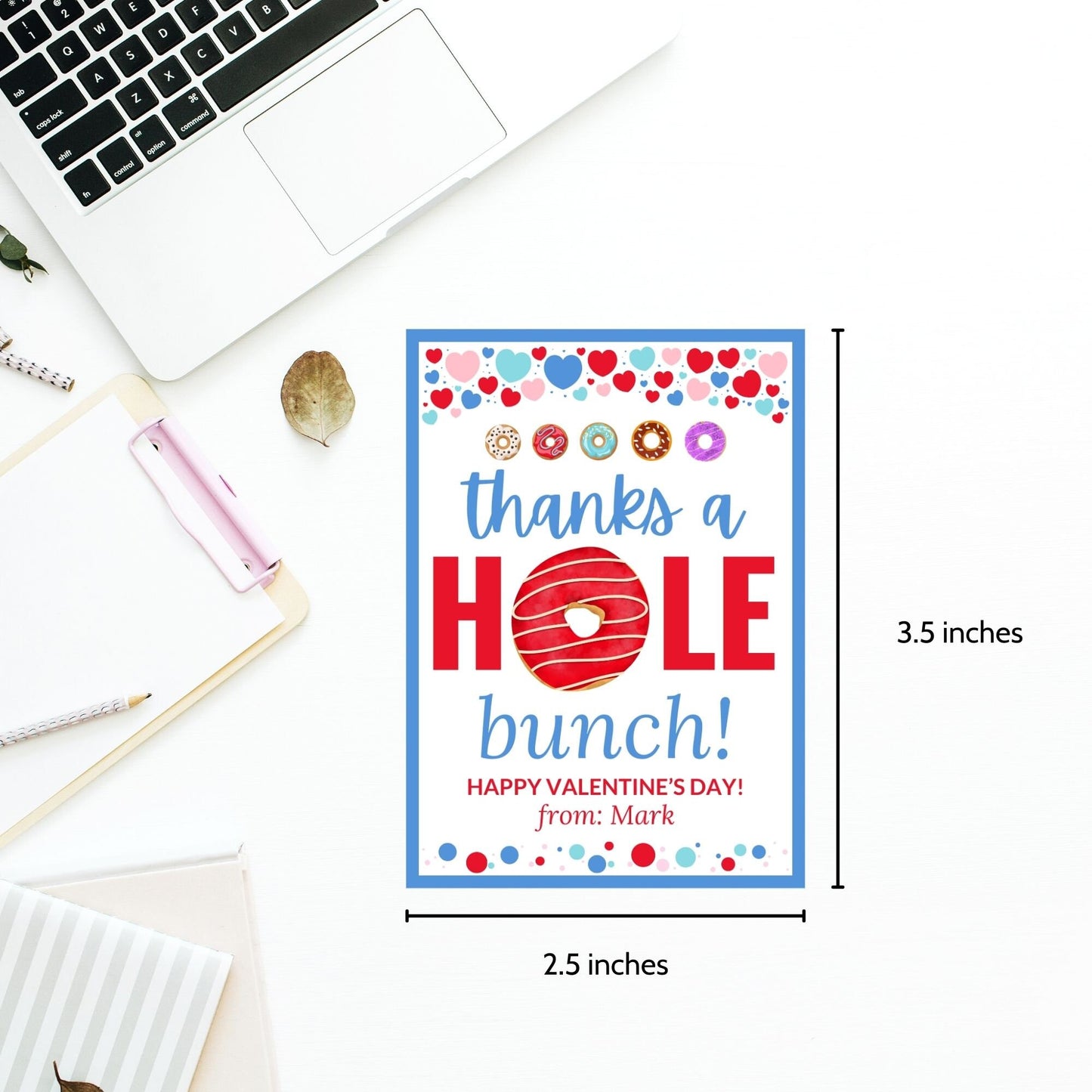 Printable Thanks a Hole Bunch Tag Boy | Valentine School Friend Teacher Gift | Donut Theme | Donut Stickers | Edit Yourself Instant Download