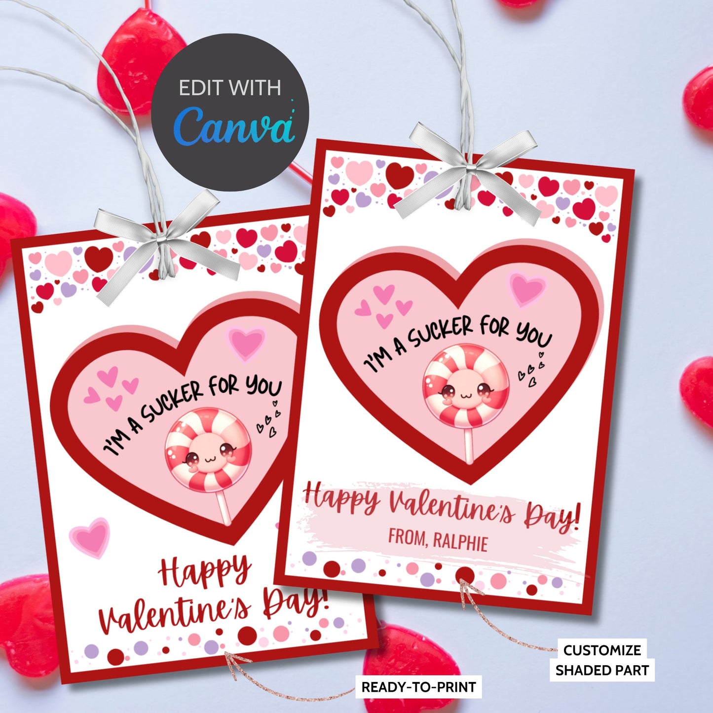 Sucker Valentine Tag , Lollipop Valentine Tag, School Tag, School Valentine, Printable Valentine, I'm A Sucker For You