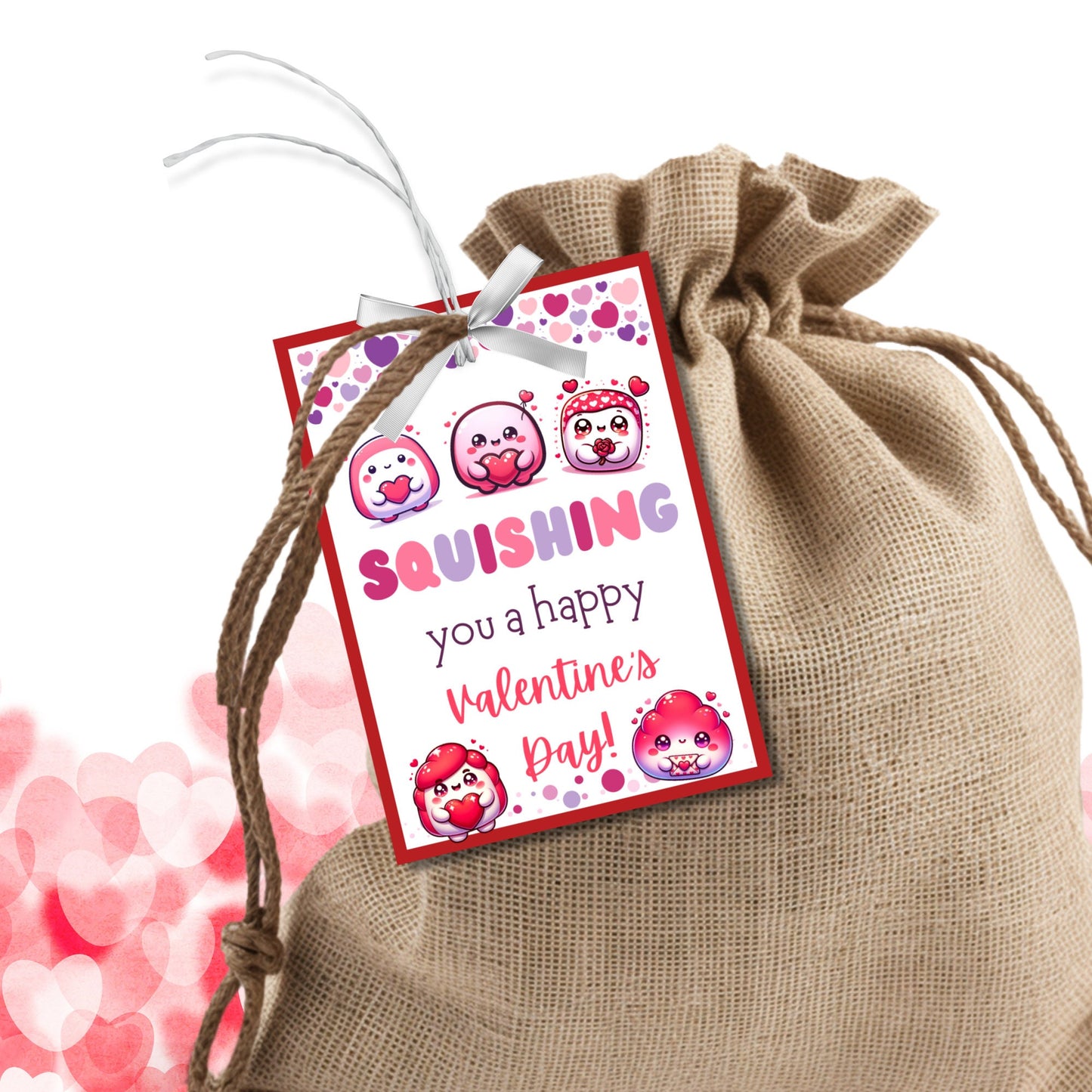 Kids Valentine Favor Tag | Squishing You a Happy Valentines | Squishmallow Valentine Printable | Valentine Class Favor & Gift Tags