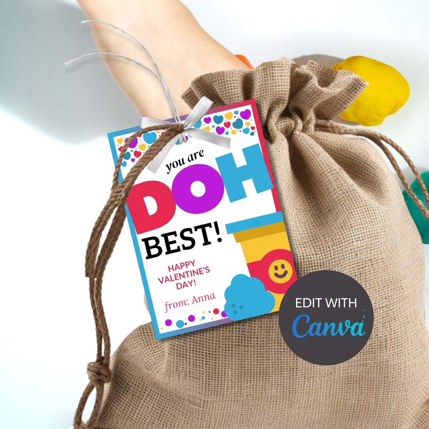 Printable Editable Play-Doh Valentines Tag | Instant Download | From Girl Boy | Class Valentines Party | Printable Valentine Cards For Kids