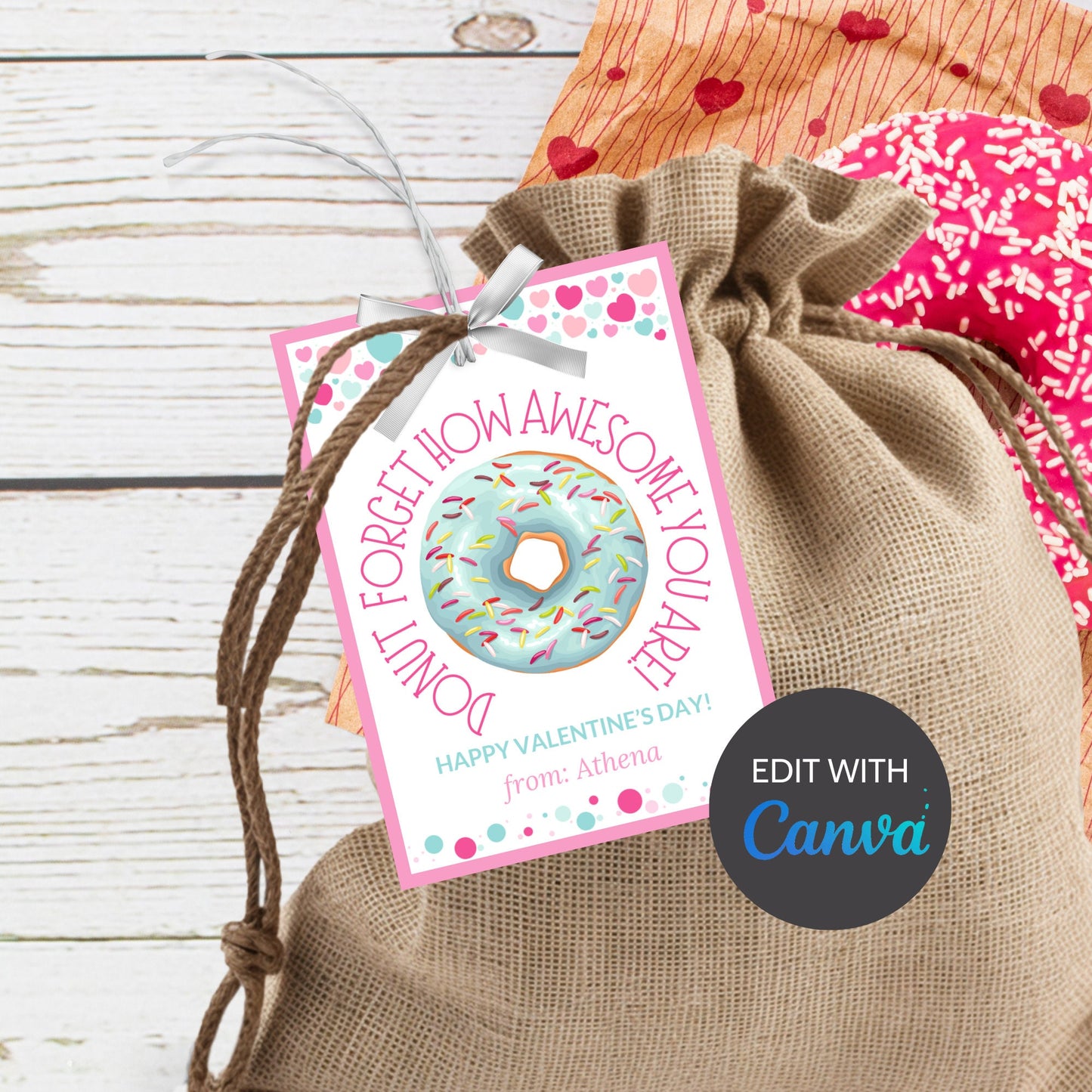 Donut Valentines Day Printable Gift Tag | Donut Forget How Awesome You Are | Dunkin Donut Tag | Valentine Favor Tag | Friend Like You