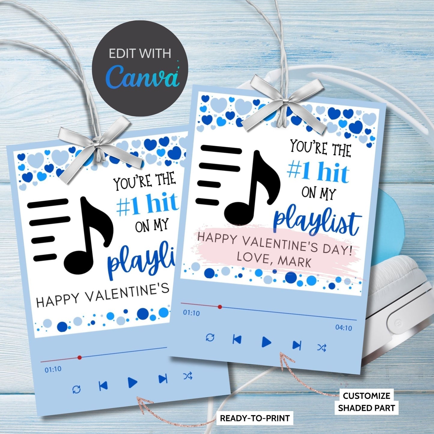 Printable Editable Music Lover Artist Valentines Gift From For Boy | Guitarist Band | Vintage Vinyl Record | Valentines Sticker | Lover Gift
