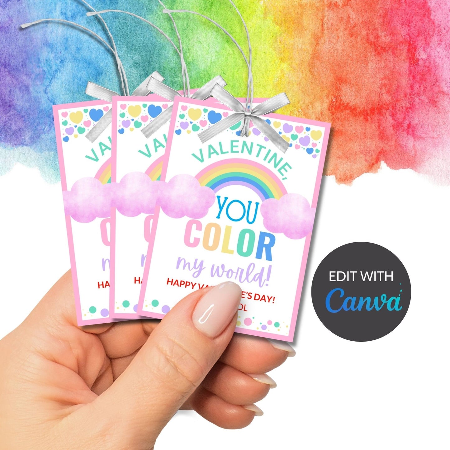 Printable Editable Rainbow Valentine Boy Girl | Valentine Gift Tag | Printable Love | Kids Pop It Valentines | V Day Party Hearts Digital