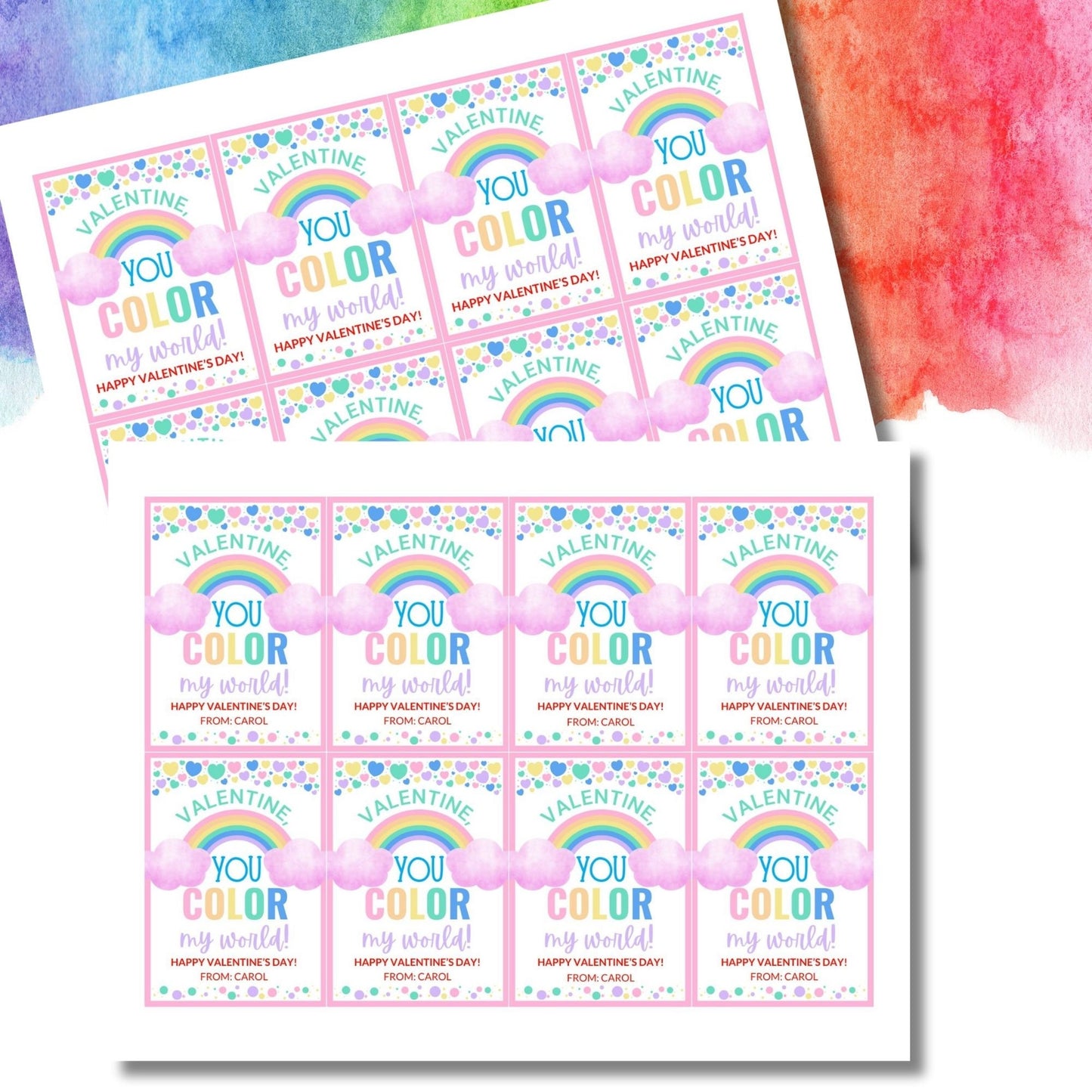 Printable Editable Rainbow Valentine Boy Girl | Valentine Gift Tag | Printable Love | Kids Pop It Valentines | V Day Party Hearts Digital
