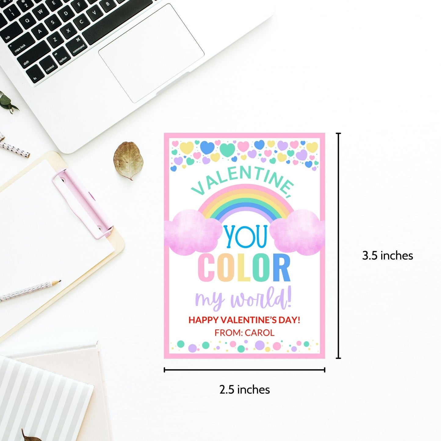 Printable Editable Rainbow Valentine Boy Girl | Valentine Gift Tag | Printable Love | Kids Pop It Valentines | V Day Party Hearts Digital
