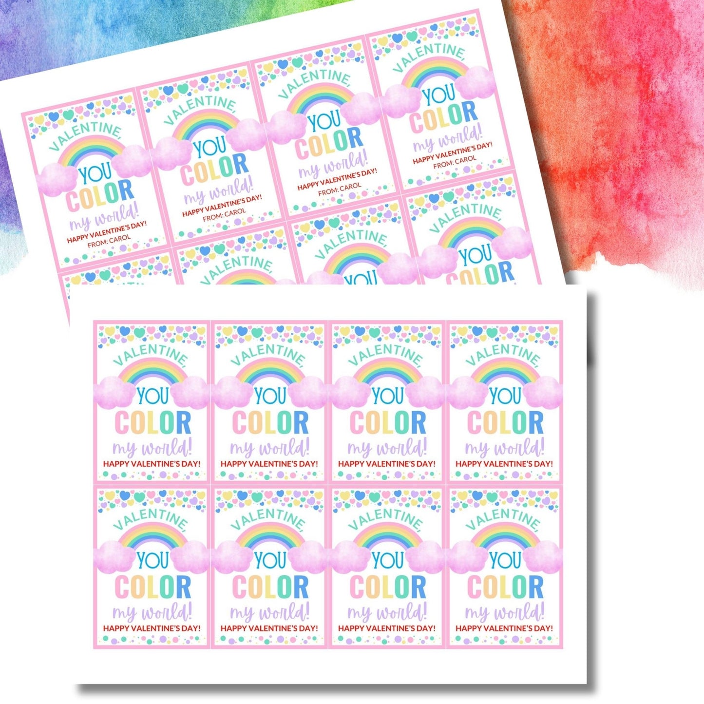 Printable Editable Rainbow Valentine Boy Girl | Valentine Gift Tag | Printable Love | Kids Pop It Valentines | V Day Party Hearts Digital
