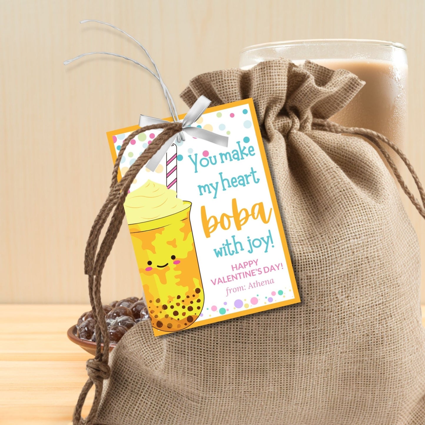 Printable Editable Bubble Tea Card | Valentines Day Card | Kawaii Cute Romantic Gift | Boba Card | Milk Tea | Boba Tea Valentine | Food Puns