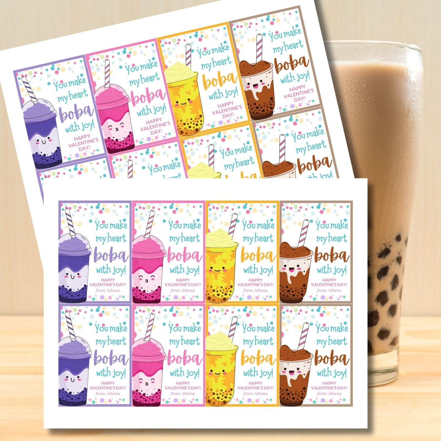 Printable Editable Bubble Tea Card | Valentines Day Card | Kawaii Cute Romantic Gift | Boba Card | Milk Tea | Boba Tea Valentine | Food Puns