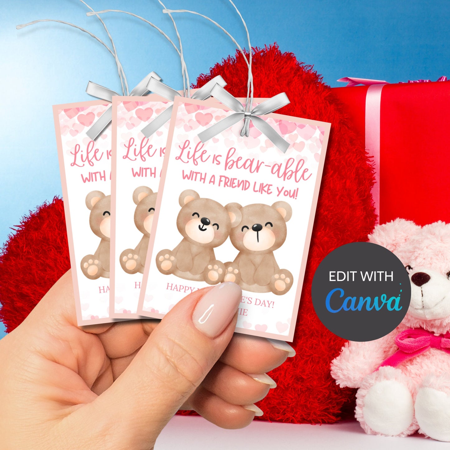Printable Bear Valentine Tag | Teddy | Bear Valentine Sticker | Friend School Classmate Coworker | Instant Download | Printable Valentine