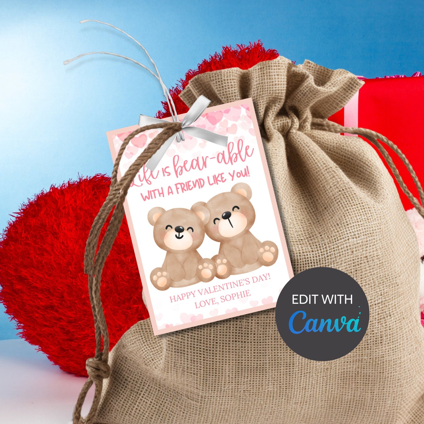 Printable Bear Valentine Tag | Teddy | Bear Valentine Sticker | Friend School Classmate Coworker | Instant Download | Printable Valentine