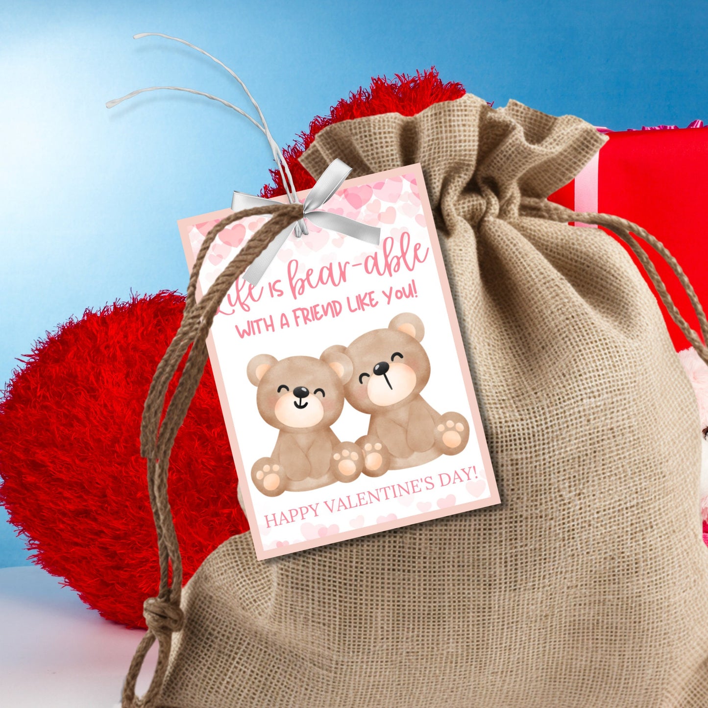 Printable Bear Valentine Tag | Teddy | Bear Valentine Sticker | Friend School Classmate Coworker | Instant Download | Printable Valentine