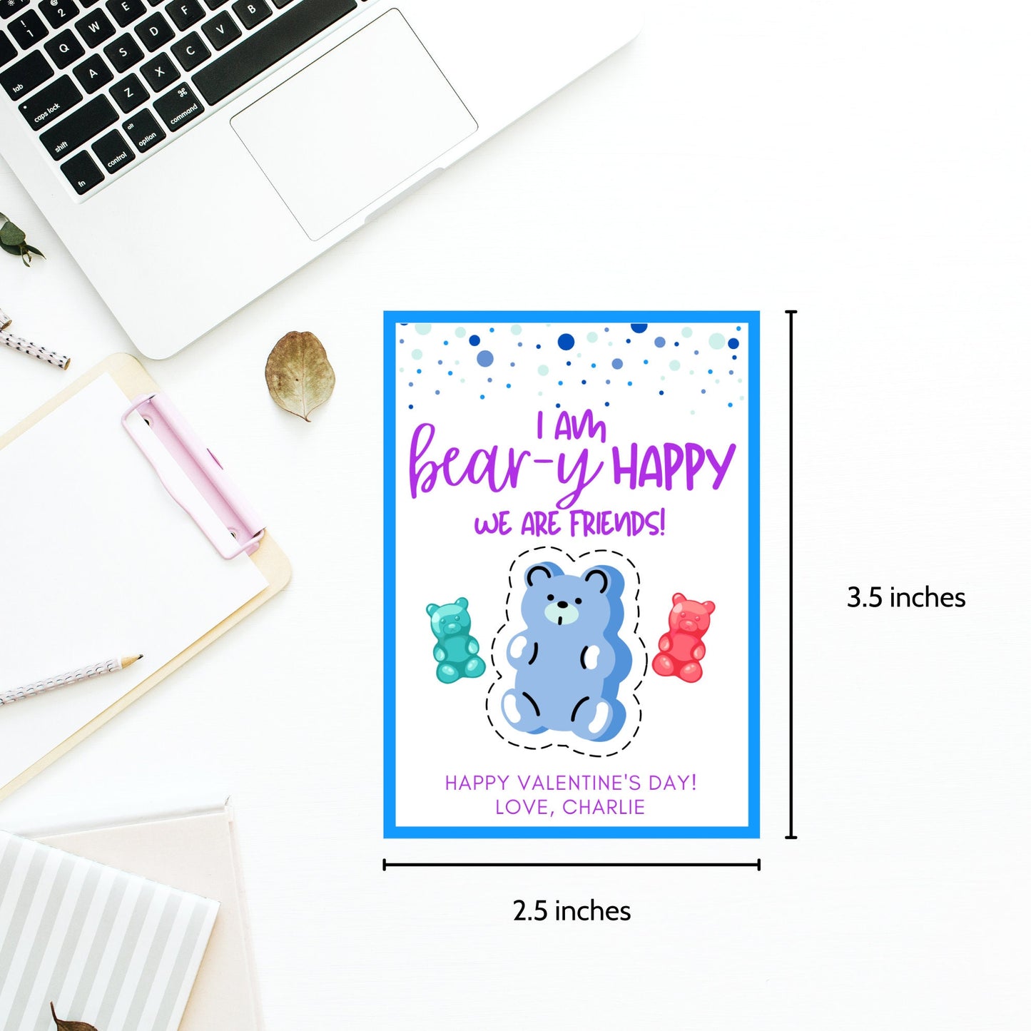 Printable Gummy Bear Valentine Tag from Boy| Gummy Bear Valentine Sticker | Classmate Friend School | Instant Download | Printable Valentine