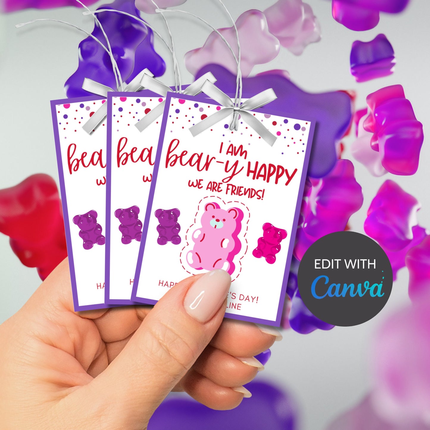 Printable Gummy Bear Valentine Tag | Gummy Bear Valentine Stickers | Classmate Friend School | Instant Download | Printable Valentines
