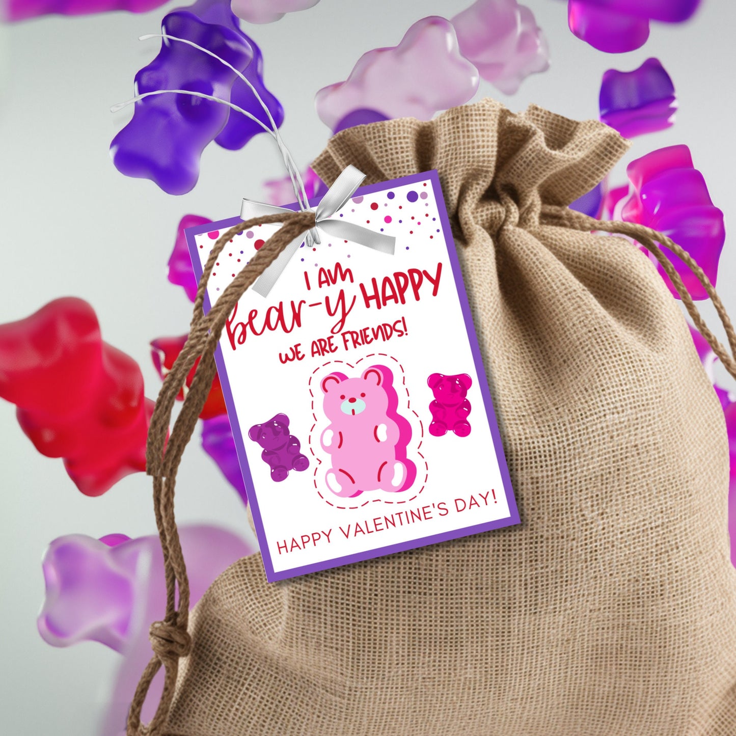 Printable Gummy Bear Valentine Tag | Gummy Bear Valentine Stickers | Classmate Friend School | Instant Download | Printable Valentines