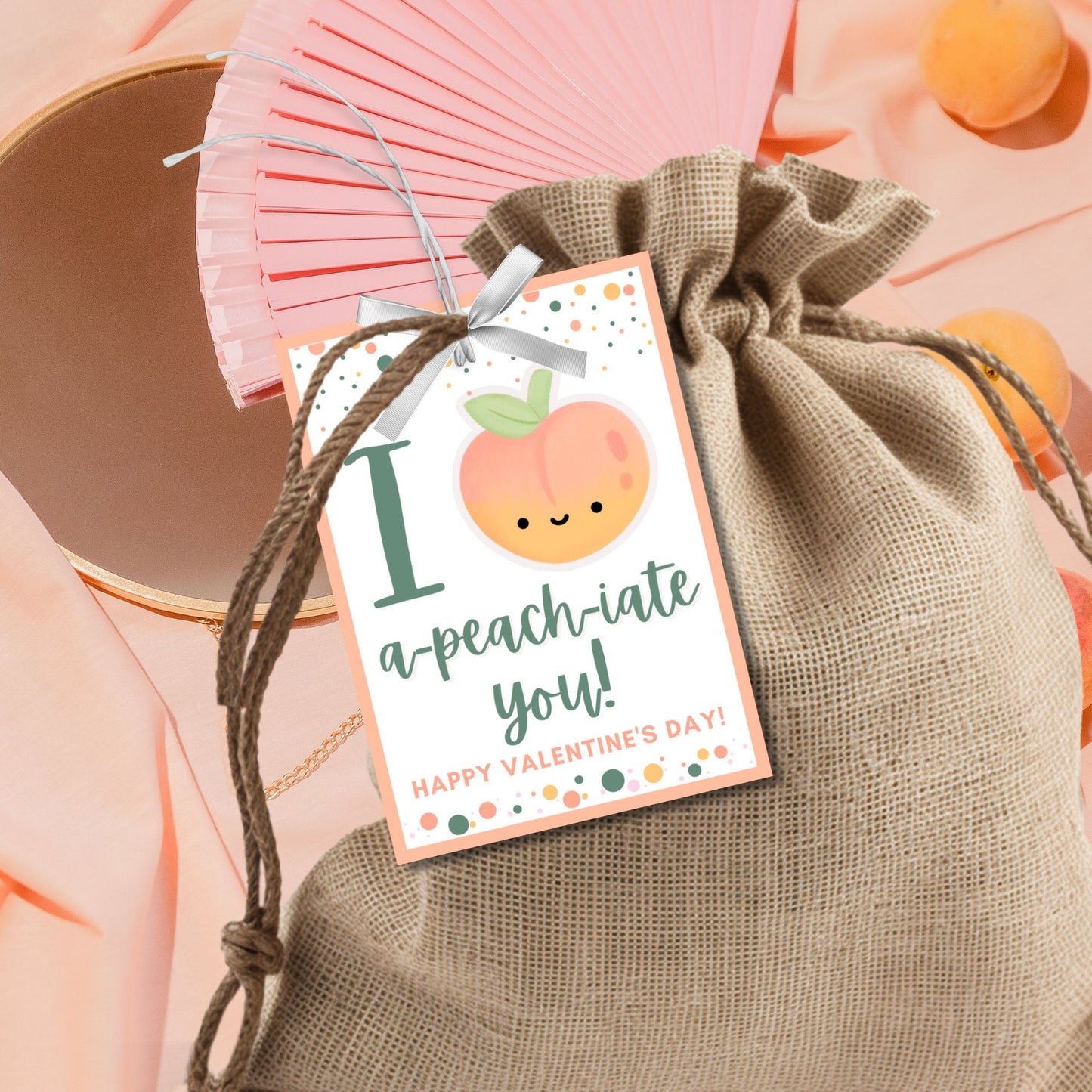 Printable Peach Valentine Tag | I Apeachiate You | Peach Fuzz Valentine Stickers | Instant Download | New Year | Teacher Friend School PTA