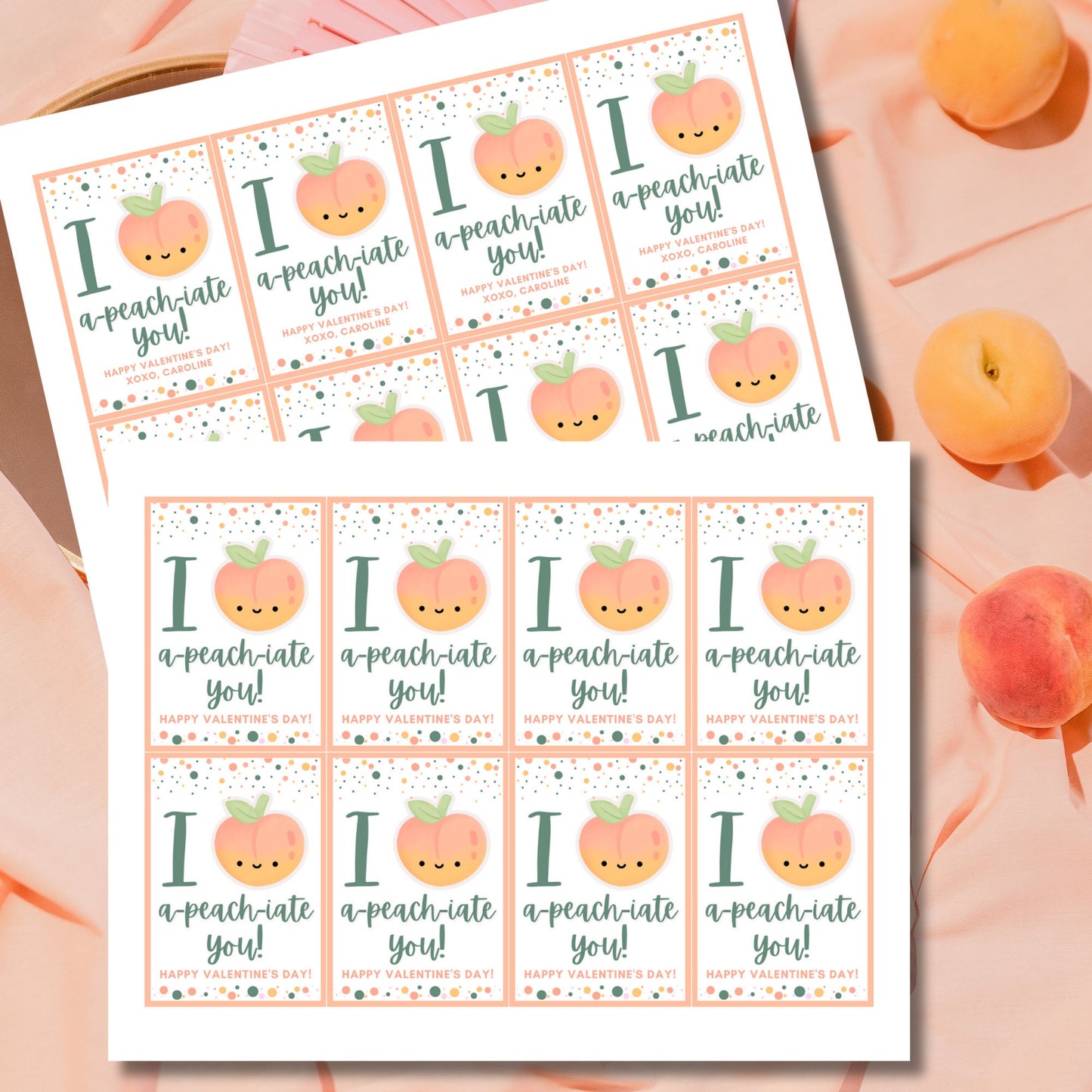 Printable Peach Valentine Tag | I Apeachiate You | Peach Fuzz Valentine Stickers | Instant Download | New Year | Teacher Friend School PTA