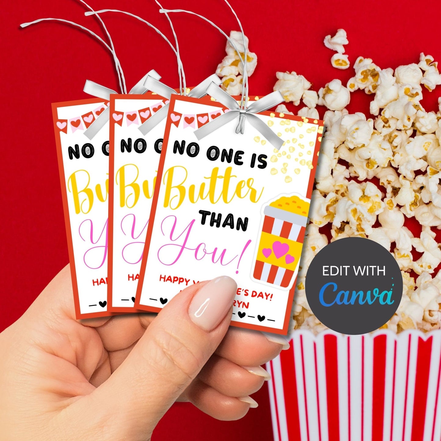 Printable Popcorn Tag | No One is Butter Than You | Kids Valentines Day Popcorn Bag Sticker | Appreciation Gift | Classroom Valentine