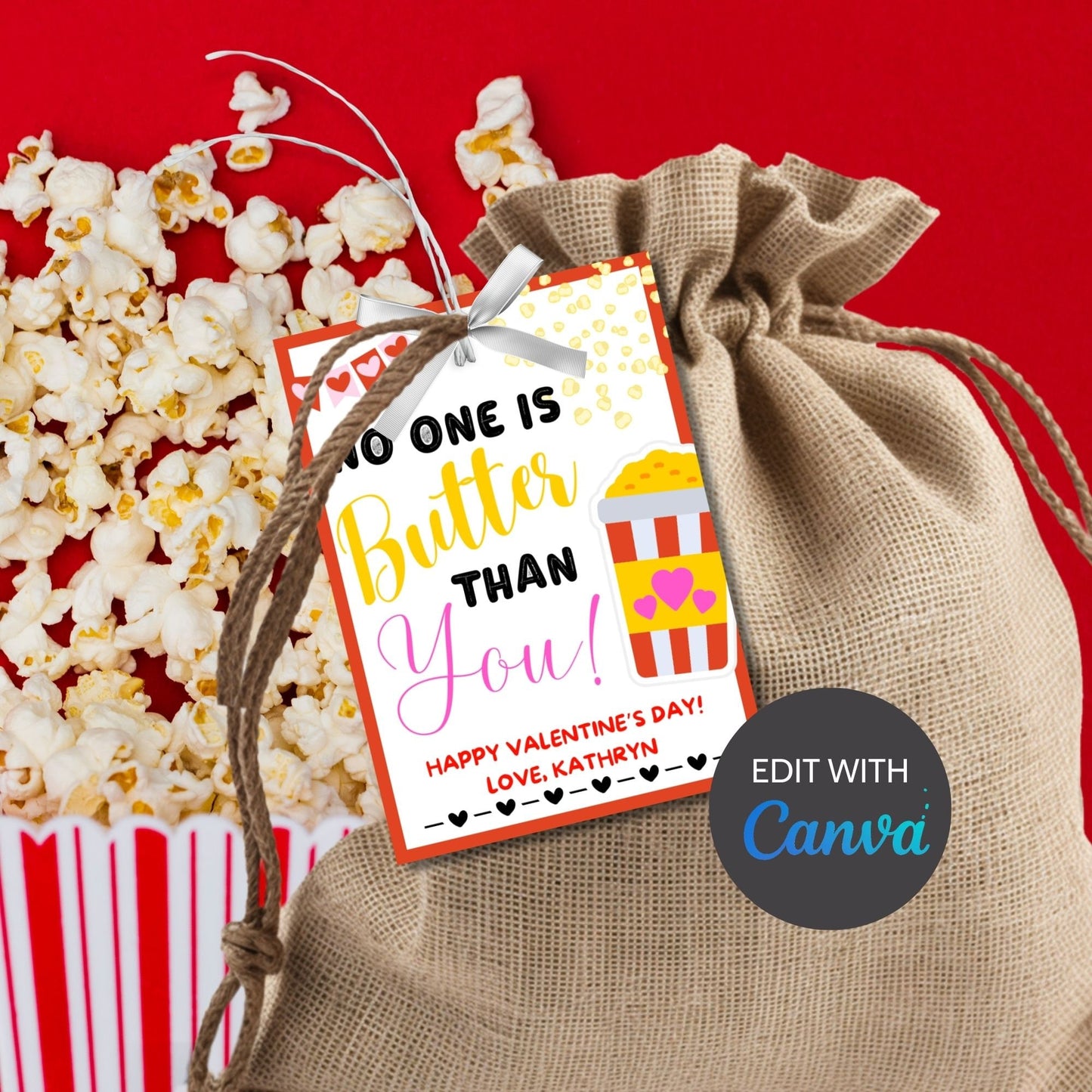 Printable Popcorn Tag | No One is Butter Than You | Kids Valentines Day Popcorn Bag Sticker | Appreciation Gift | Classroom Valentine
