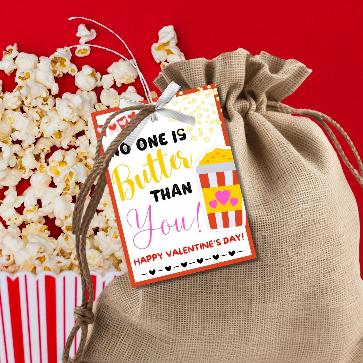 Printable Popcorn Tag | No One is Butter Than You | Kids Valentines Day Popcorn Bag Sticker | Appreciation Gift | Classroom Valentine