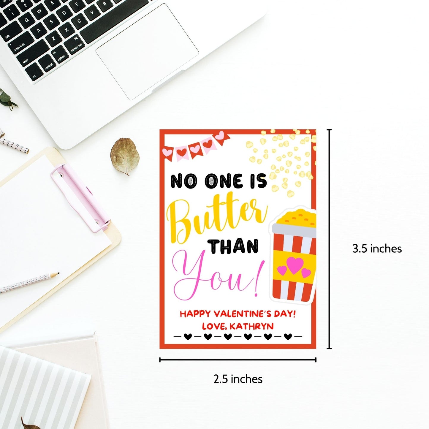 Printable Popcorn Tag | No One is Butter Than You | Kids Valentines Day Popcorn Bag Sticker | Appreciation Gift | Classroom Valentine
