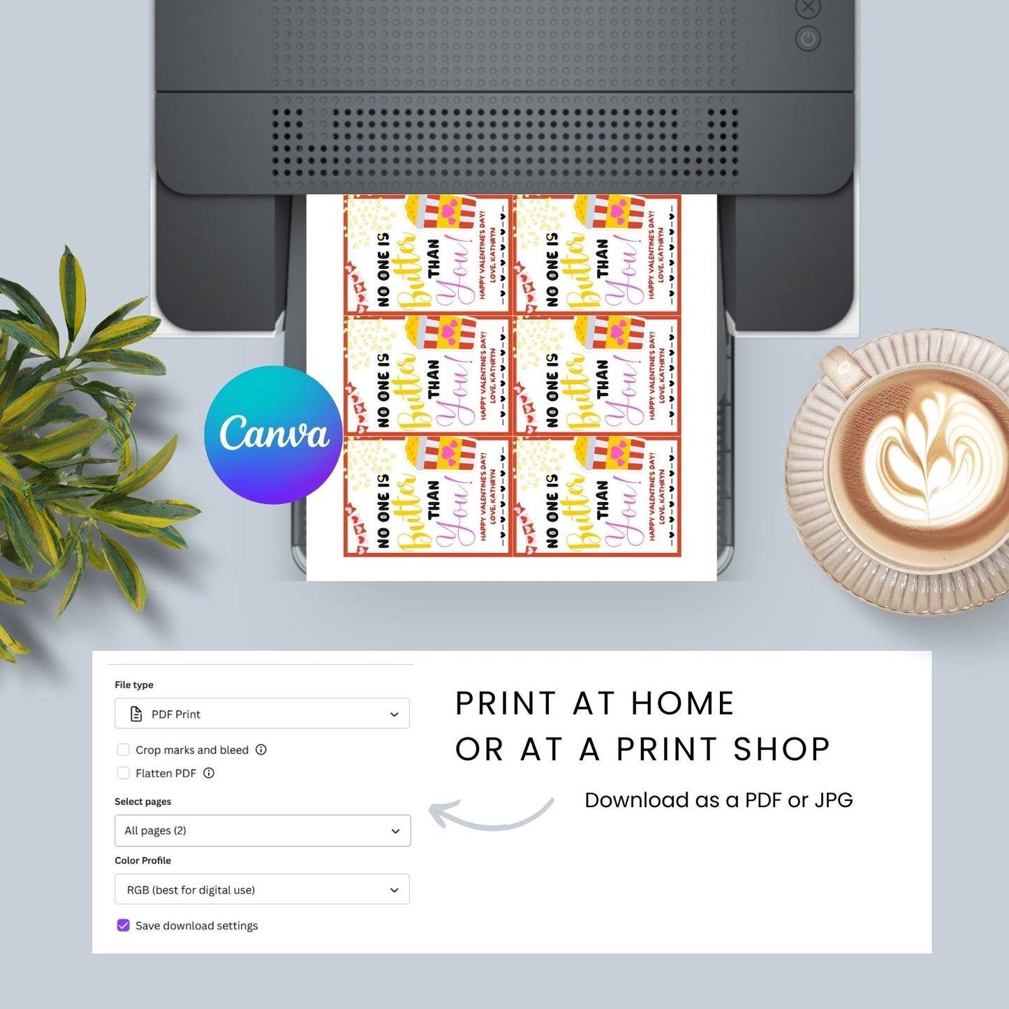 Printable Popcorn Tag | No One is Butter Than You | Kids Valentines Day Popcorn Bag Sticker | Appreciation Gift | Classroom Valentine