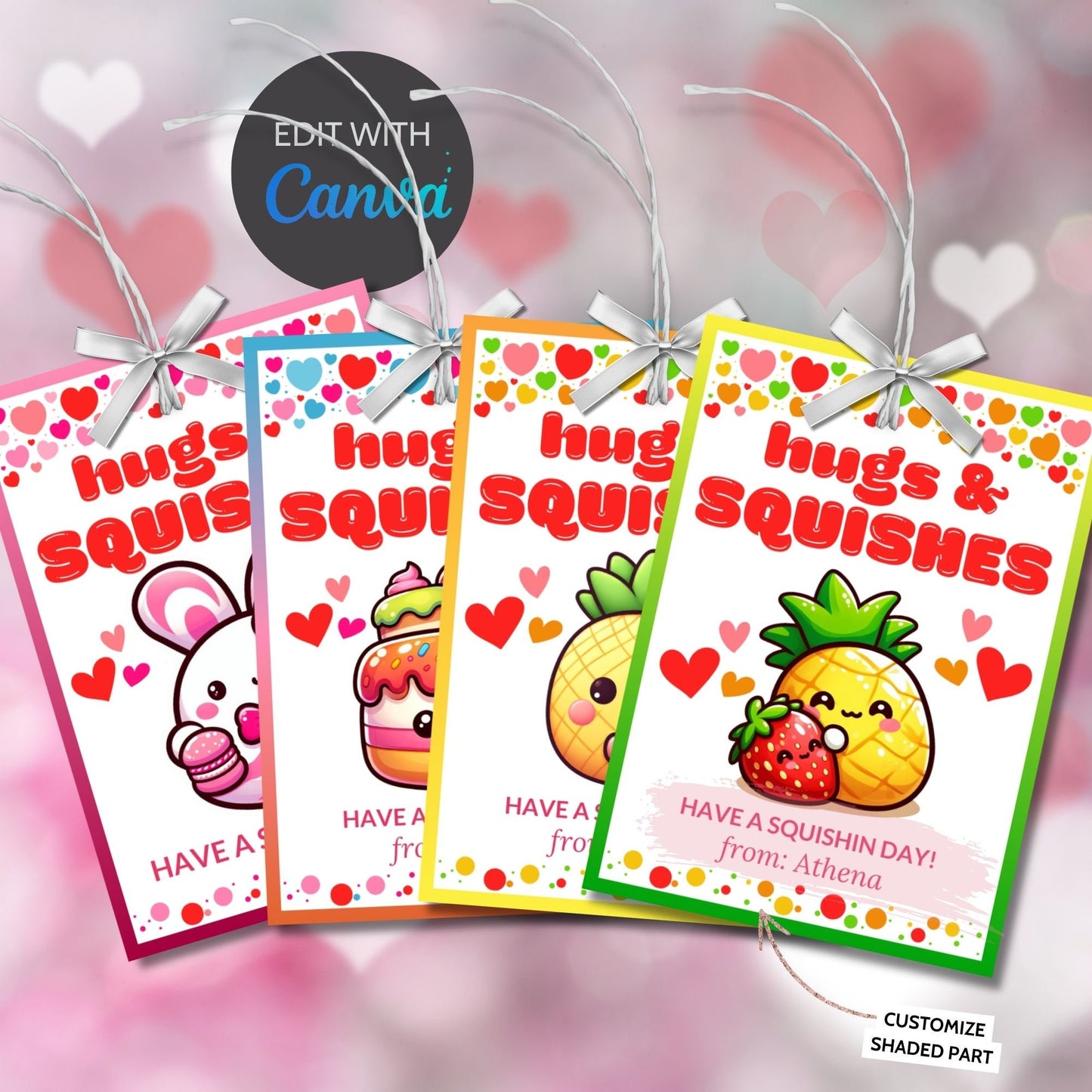 Printable Valentine Squishmallow Tag | Squishin Day | Hugs Squishes | Kids Valentine Favor Tag | Valentine Class Favor Gift Tag