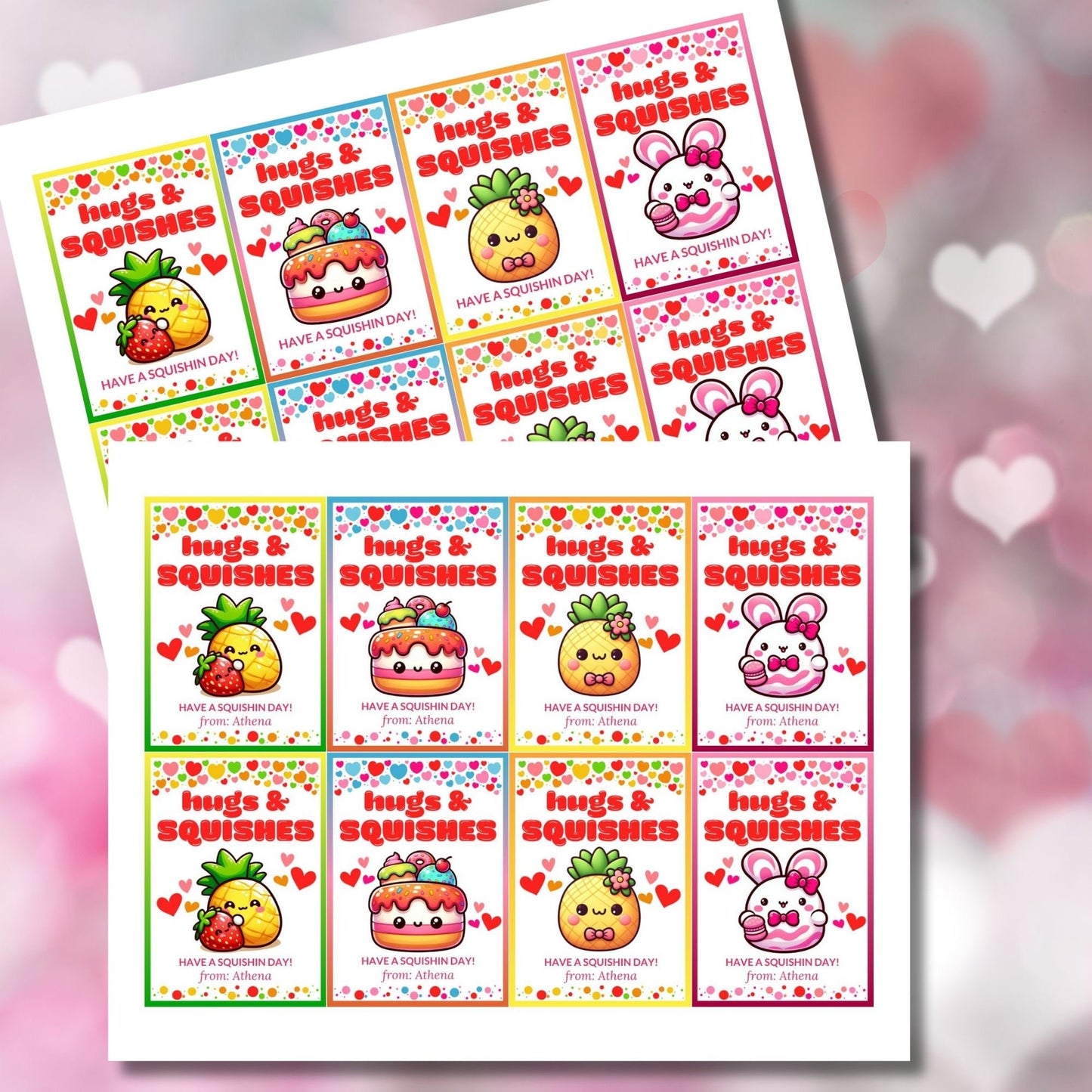 Printable Valentine Squishmallow Tag | Squishin Day | Hugs Squishes | Kids Valentine Favor Tag | Valentine Class Favor Gift Tag