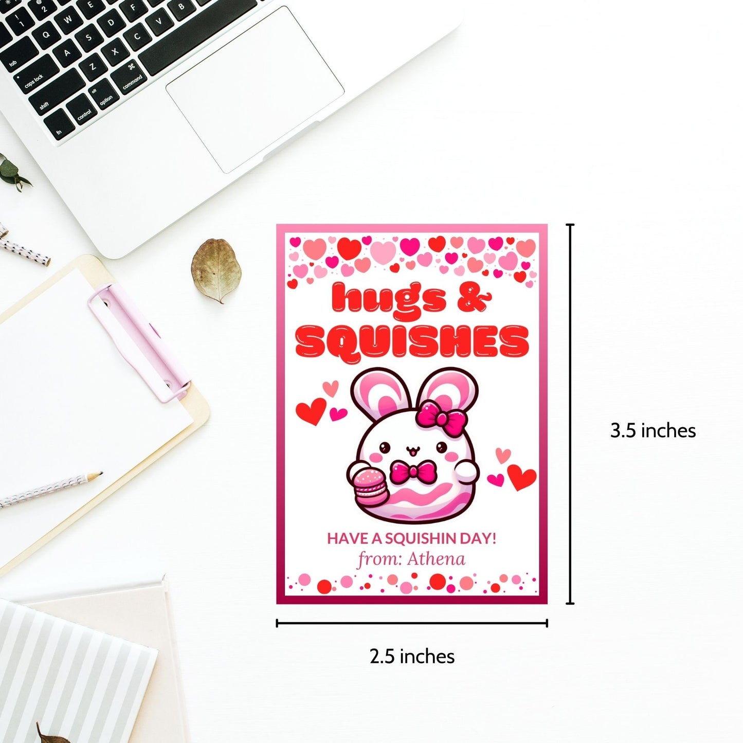 Squishmallow Printable Editable Valentine Tag | Squishin Day | Hugs Squishes | Kids Valentine Favor Tag | Valentine Class Favor Gift Tag