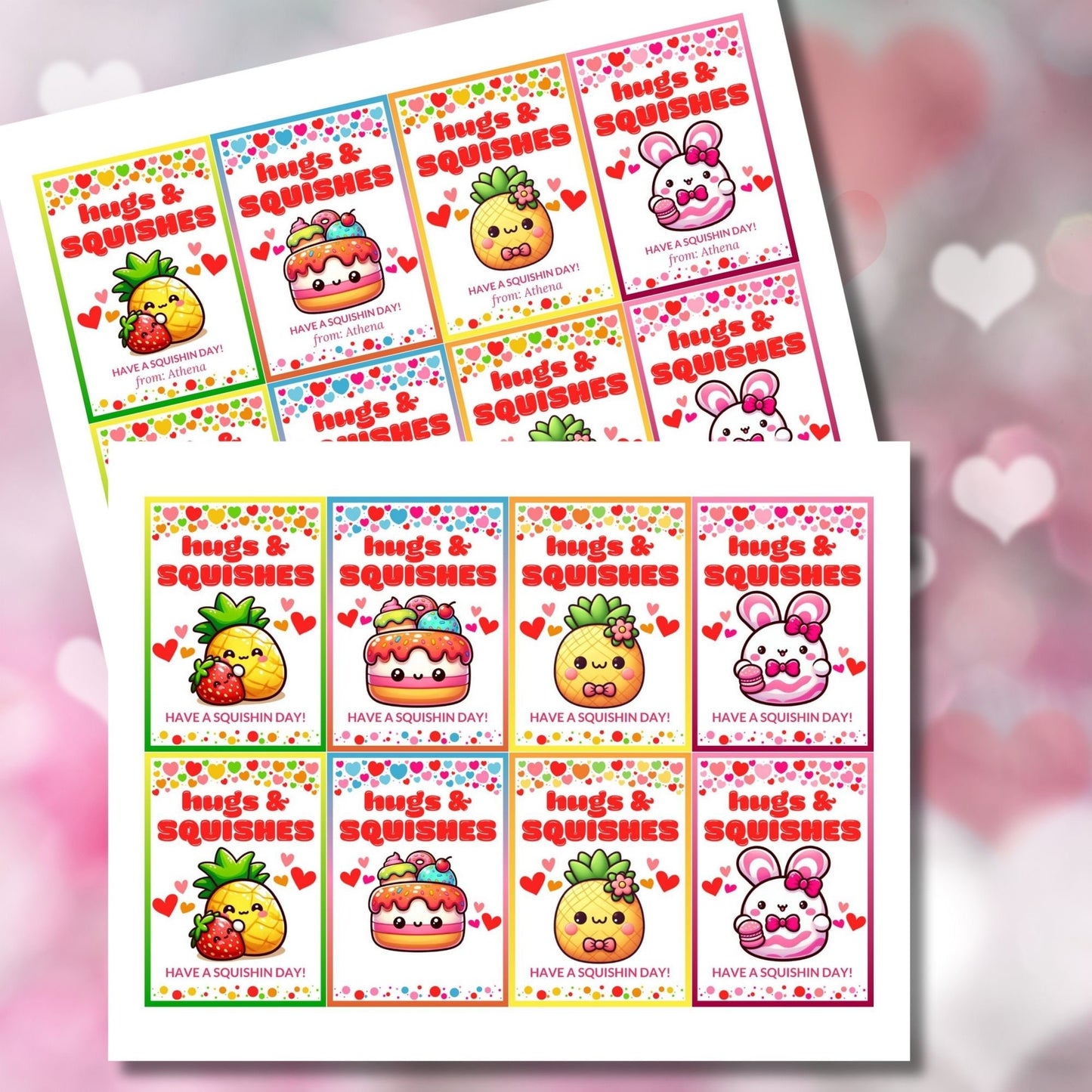 Squishmallow Printable Editable Valentine Tag | Squishin Day | Hugs Squishes | Kids Valentine Favor Tag | Valentine Class Favor Gift Tag