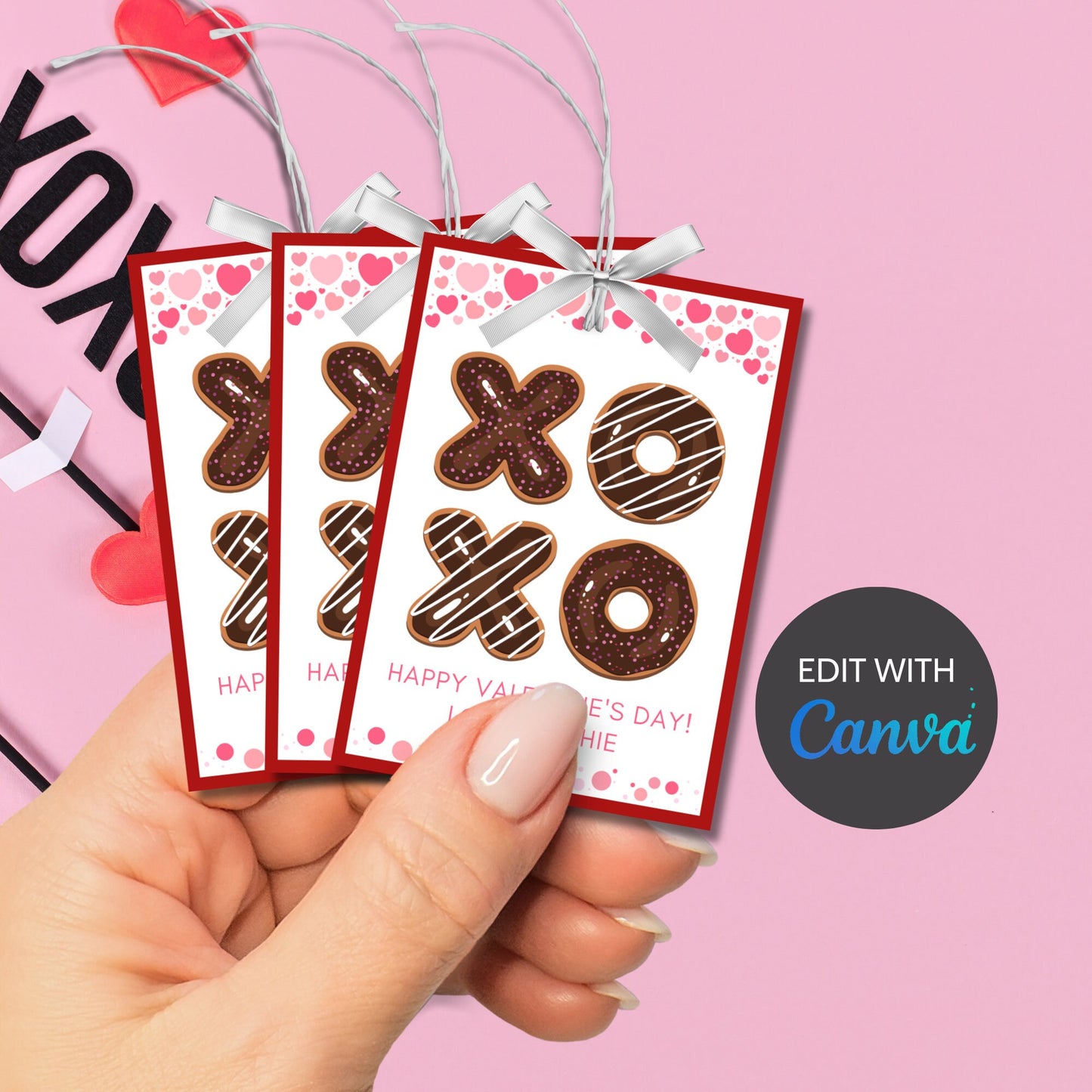 Printable XOXO Valentine Tag Card, Teacher Friend PTO Classroom Valentines, Valentine Treat Bag Tag, Editable with Canva, Instant Download