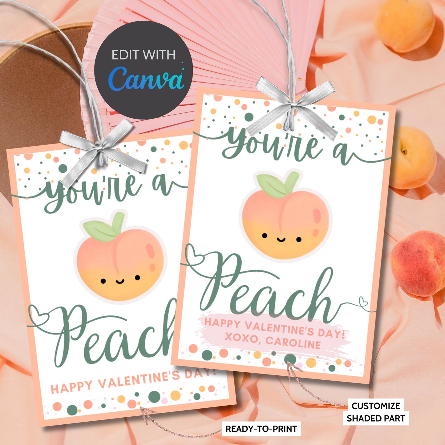 Printable Peach Valentine Tag | Youre a Peach | Peachy Fuzz Valentine Stickers | Instant Download | New Year | Teacher Friend School PTA