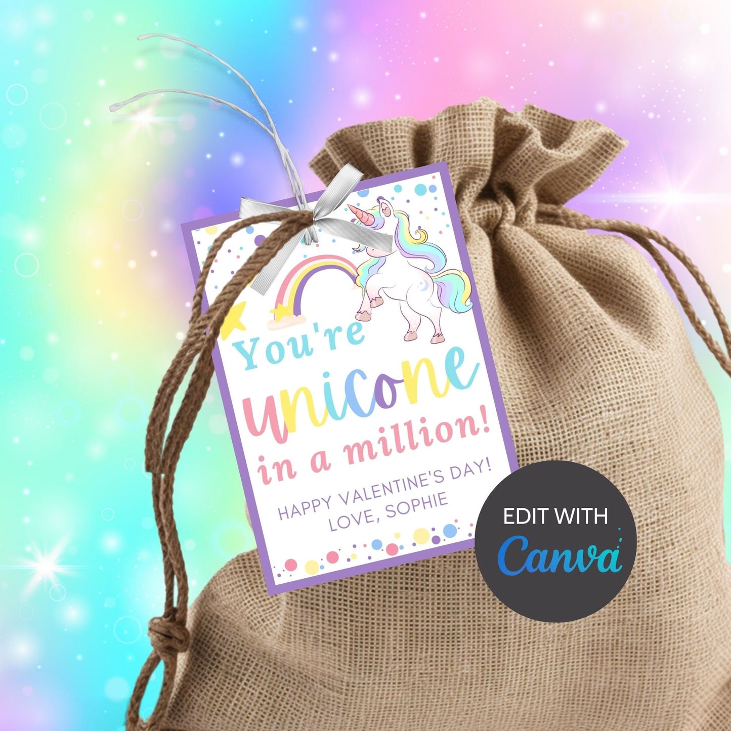 Unicorn Printable Valentines Tag | School Valentines | Kids Unicorn Vday Tag | Printable Valentine Gifts Tags | Rainbow Valentine