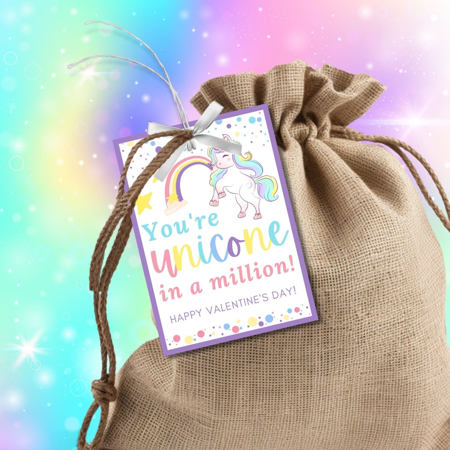 Printable Valentines Unicorn Tag | School Valentines | Kids Unicorn Vday Tag | Printable Valentine Gifts Tags | Rainbow Valentine