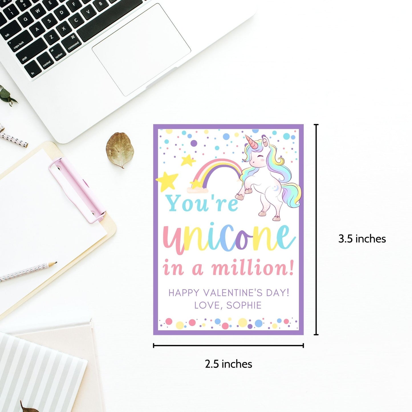 Printable Valentines Unicorn Tag | School Valentines | Kids Unicorn Vday Tag | Printable Valentine Gifts Tags | Rainbow Valentine
