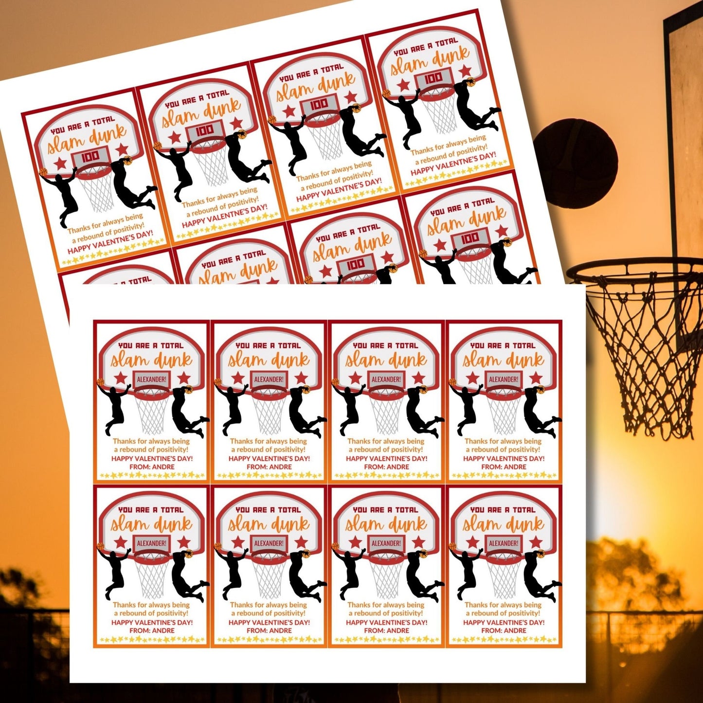 Basketball Valentines Printable Boy | Classroom Valentine | Sports Valentine Day Tag | Instant Download | Slam Dunk | Kids Valentine Cards