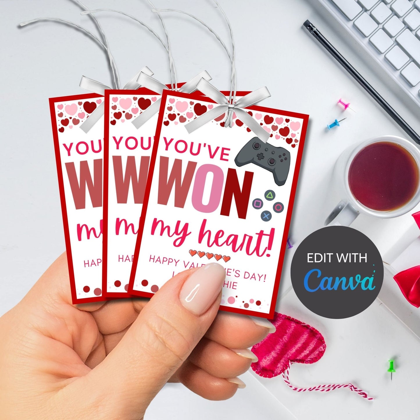 Printable Gamer Valentine | Classroom Valentine | Youve Won My Heart | Easy Valentine | Editable Video Game Valentine | Instant Download