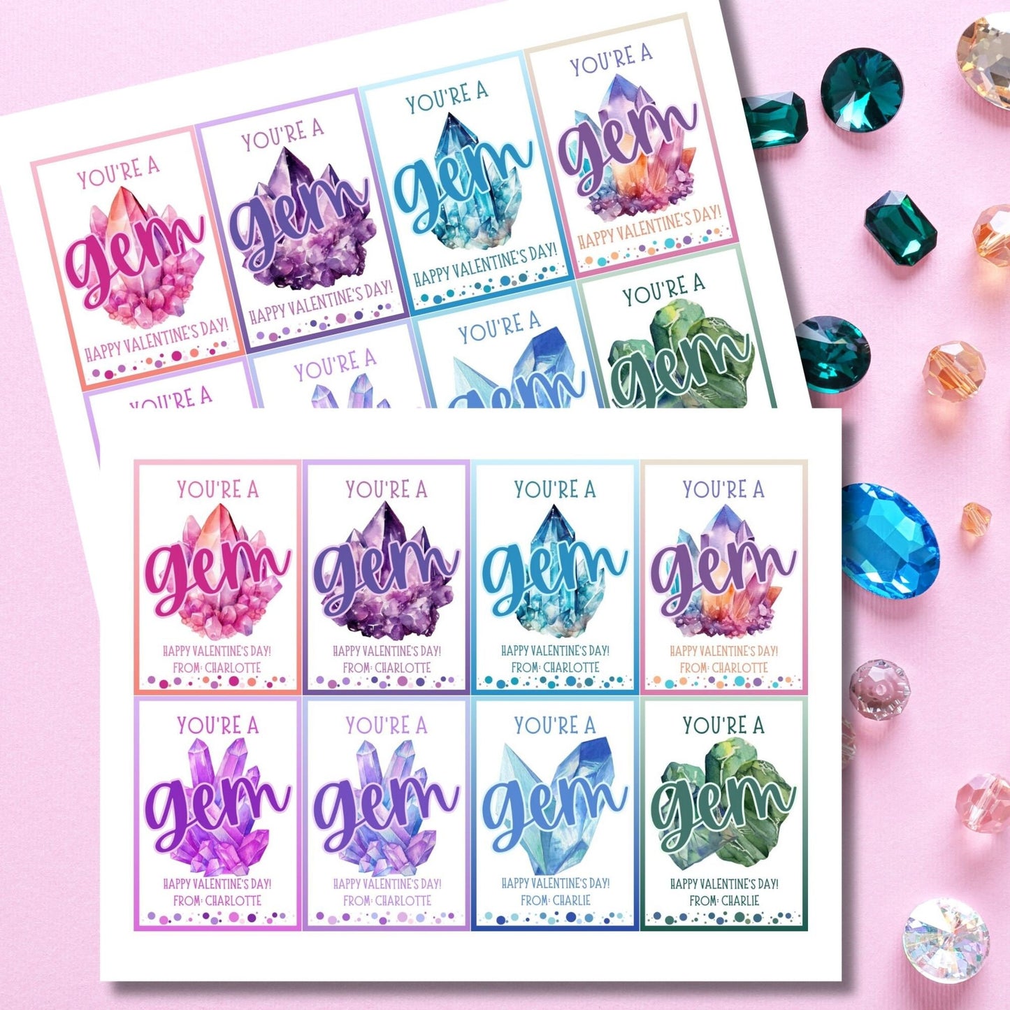Gem Jewel Youre a Gem Valentines Printable Girl Boy | Friend Coworker Classmate Valentine | Instant Download | Kids Valentines Cards