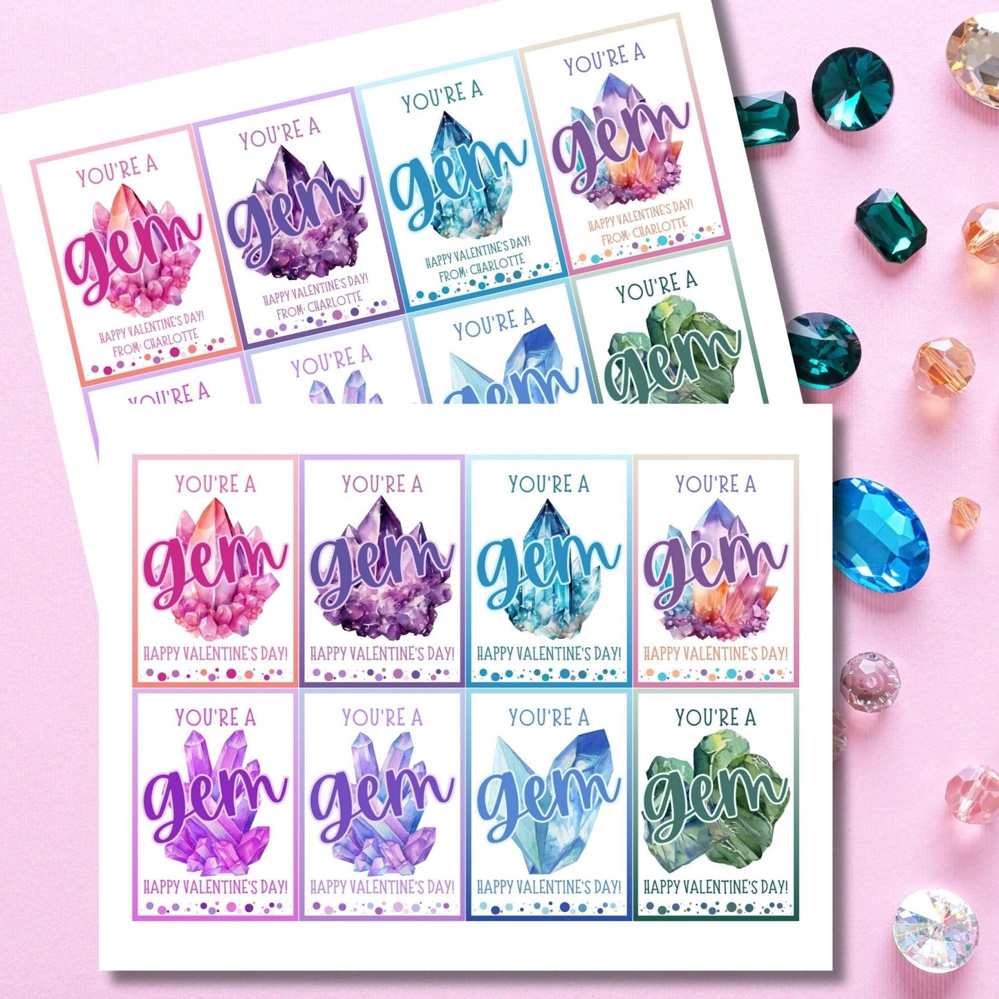 Gem Jewel Youre a Gem Valentines Printable Girl Boy | Friend Coworker Classmate Valentine | Instant Download | Kids Valentines Cards